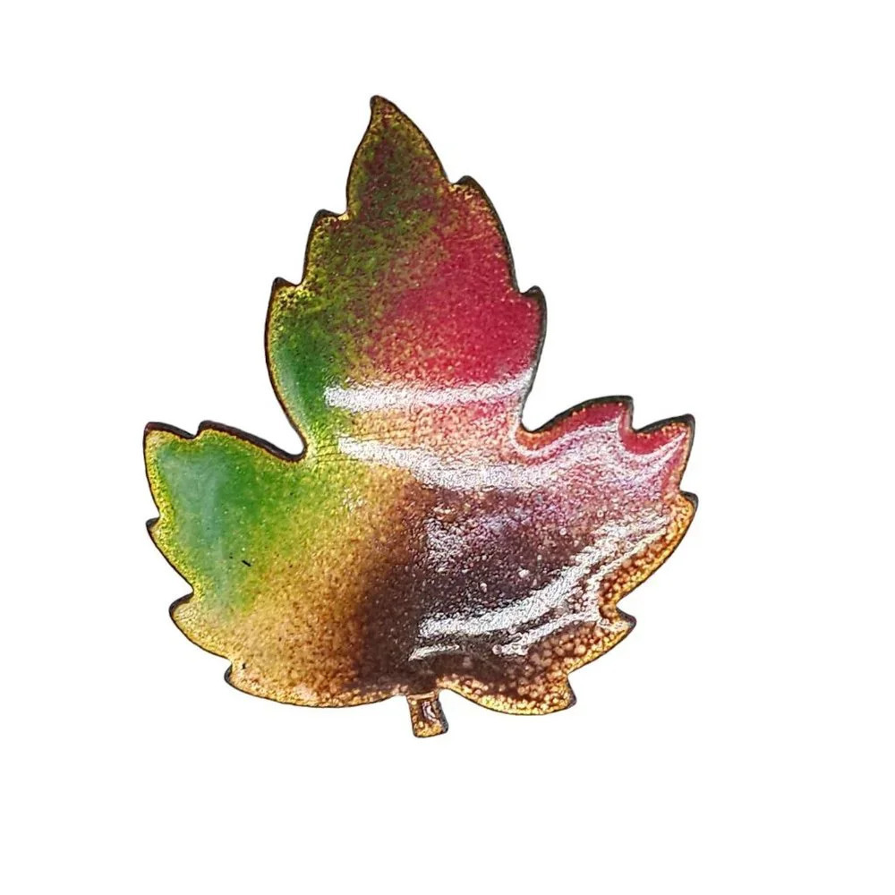 Multicolor Enamel on Copper Maple Leaf Brooch Pin Vintage Fall Autumn